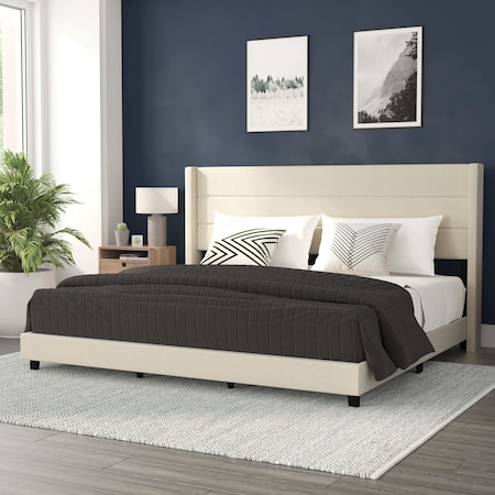 Flash Furniture Beige Queen Platform Bed with Headboard YK-1078-BEIGE-K-GG